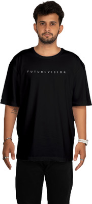 VORDROB Graphic Print Men Round Neck Black T-Shirt