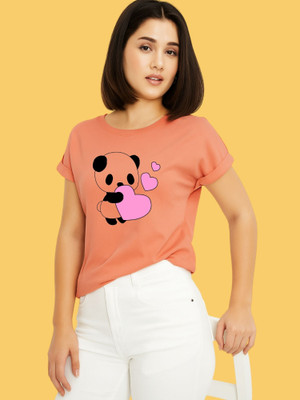 Moda Rapido Printed Women Round Neck Pink T-Shirt