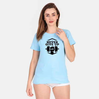 AdvibaFashion Printed Women Round Neck Light Blue T-Shirt