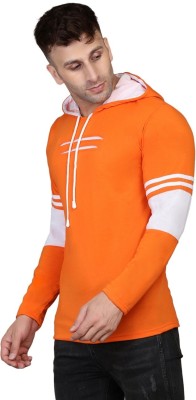 Begone Colorblock Men Hooded Neck Orange, White T-Shirt