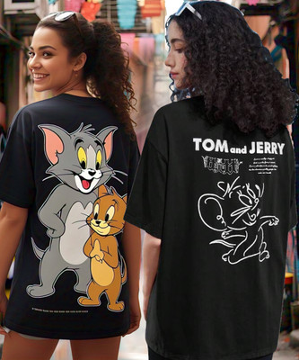TOM AND JERRY by DreamBe Cartoon Women Round Neck Multicolor T-Shirt