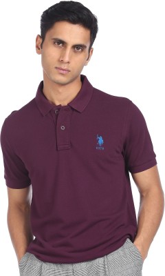 U.S. POLO ASSN. Solid Men Polo Neck Purple T-Shirt