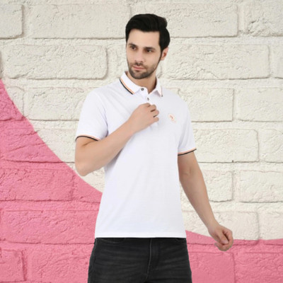 Sageware Printed Men Polo Neck Reversible White T-Shirt