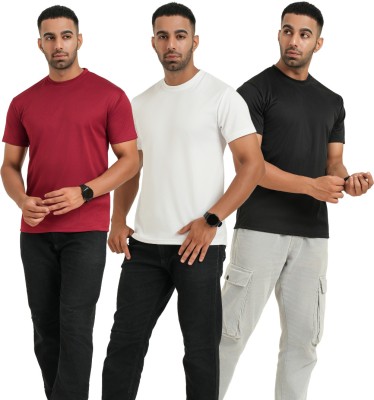 Fabhash Solid Men Round Neck Black, White, Maroon T-Shirt