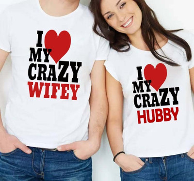 MAVAIGA Printed, Typography Couple Round Neck White T-Shirt