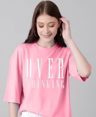 NVYARI Printed, Typography Women Round Neck Pink T-Shirt
