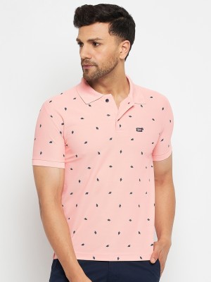 First Krush Printed Men Polo Neck Pink T-Shirt