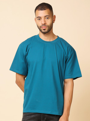 Stylox Solid Men Round Neck Blue T-Shirt