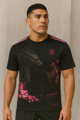 rjm Printed Men Polo Neck Black T-Shirt