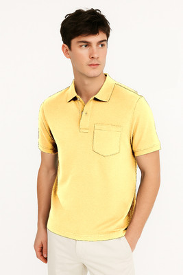 Philia Fab Solid Men Polo Neck Yellow T-Shirt