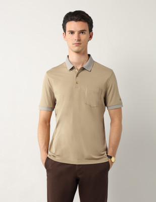ARROW Solid Men Polo Neck Brown T-Shirt