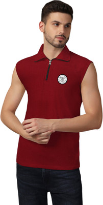 Lawful Casual Printed Men Polo Neck Grey T-Shirt