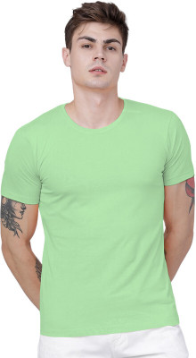 LazyChunks Solid Men Round Neck Light Green T-Shirt