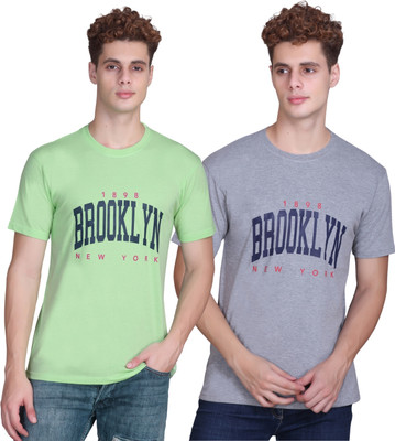 Zeffit Printed Men Round Neck Green, Grey T-Shirt