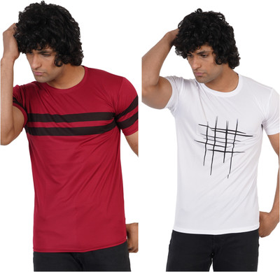 Jaqque Printed Men Round Neck Maroon, White T-Shirt