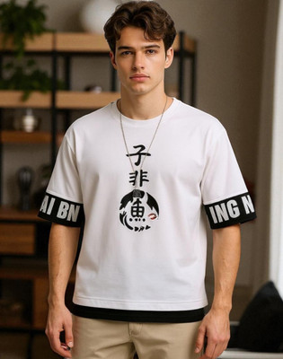 Autna Printed Men Round Neck White, Black T-Shirt