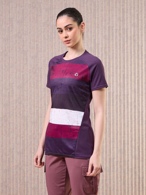 TECHNOSPORT Printed Women Round Neck Purple T-Shirt