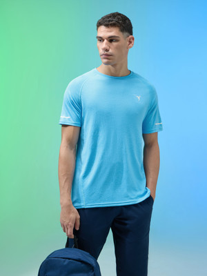 TECHNOSPORT Solid Men Round Neck Blue T-Shirt