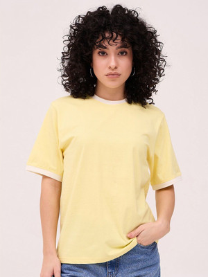 CORSICA Solid Women Round Neck Yellow T-Shirt