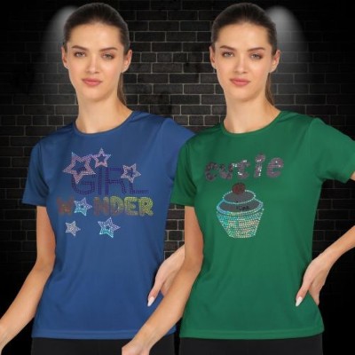 SHASHVI Typography Women Round Neck Blue, Green T-Shirt