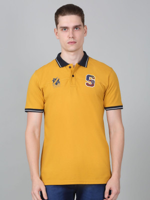 CANTABIL Solid Men Polo Neck Yellow T-Shirt