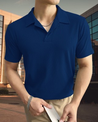 METRONAUT Solid Men Mandarin Collar Blue T-Shirt