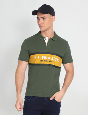 U.S. POLO ASSN. Printed Men Polo Neck Green T-Shirt