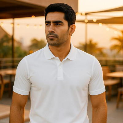 KASPY Solid Men Polo Neck White T-Shirt