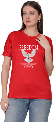 Mantratees Graphic Print Women Round Neck Red T-Shirt