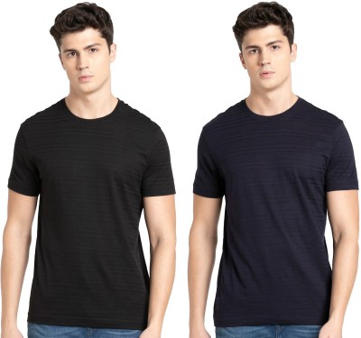 JOCKEY Solid Men Round Neck Black, Dark Blue T-Shirt