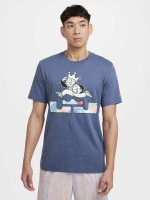 NIKE Printed Men Round Neck Blue T-Shirt