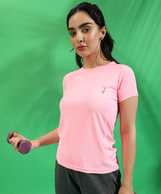 CAMPUS SUTRA Solid Women Mandarin Collar Pink T-Shirt