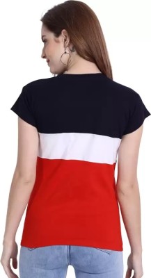 RYTE STYLE Solid Women Round Neck Navy Blue, Red, White T-Shirt