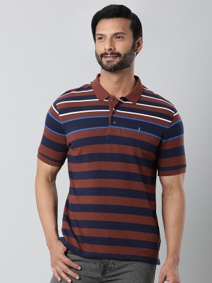 INDIAN TERRAIN Striped Men Polo Neck Brown T-Shirt