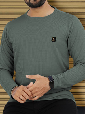 VeBNoR Solid Men Round Neck Green T-Shirt