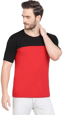 Homeroot Solid Men Round Neck Black, Maroon T-Shirt