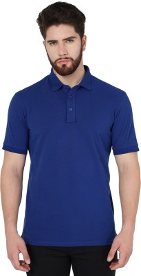 Jade Blue Solid Men Polo Neck Blue T-Shirt