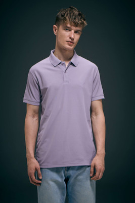 Maxzone Solid Men Polo Neck Grey T-Shirt