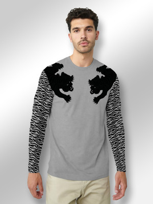 FTX Animal Print Men Round Neck Grey, Black T-Shirt