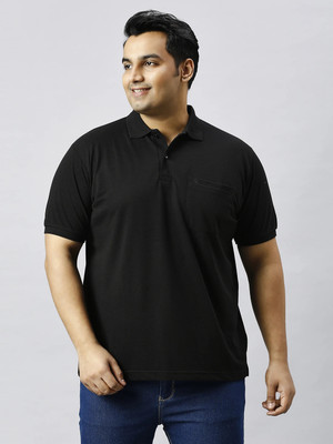 XMEX Solid Men Polo Neck Black T-Shirt