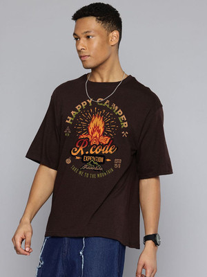 R.Code by The Roadster Life Co. Graphic Print Men Round Neck Brown T-Shirt