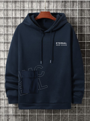 Jump Cuts Printed Men Hooded Neck Dark Blue T-Shirt