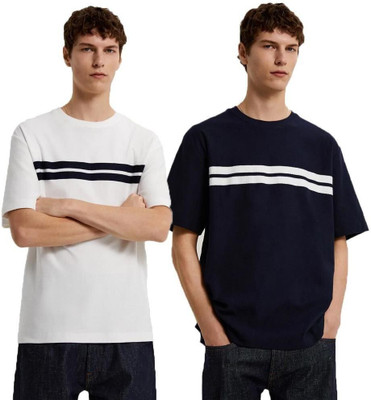 Styvibe Striped, Solid Men Round Neck Multicolor T-Shirt