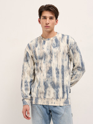 THE BEAR HOUSE Self Design Men Crew Neck Blue, White T-Shirt
