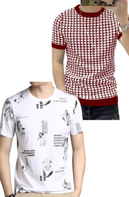 sti Self Design Men Round Neck Multicolor T-Shirt