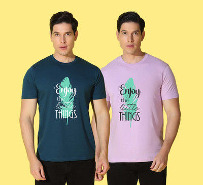 WOOSTRO Printed Men Round Neck Green, Purple T-Shirt