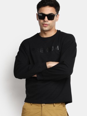 V-MART Self Design Men Round Neck Black T-Shirt