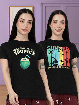 Kryptic Typography Women Round Neck Multicolor T-Shirt
