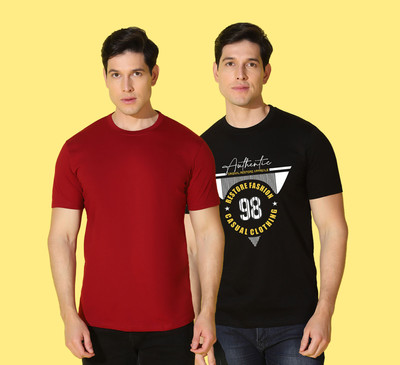 WOOSTRO Printed, Solid Men Round Neck Multicolor T-Shirt