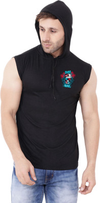 Money Leaf Graphic Print Men Hooded Neck Black T-Shirt